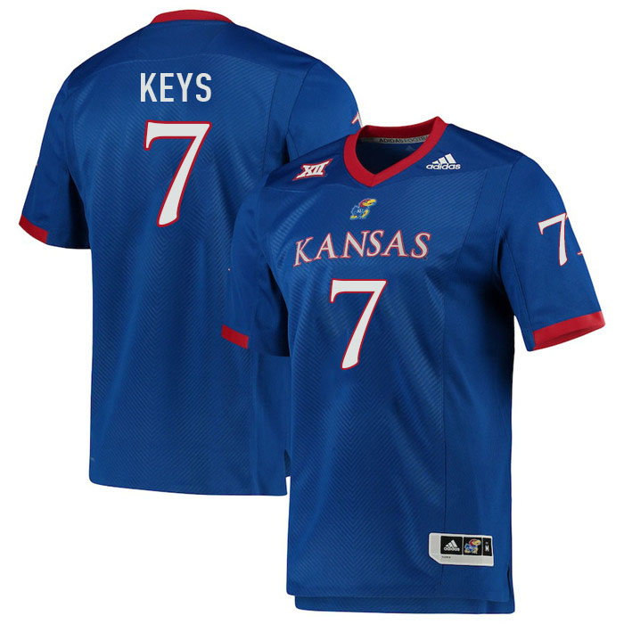 Men #7 Gage Keys Kansas Jayhawks College Football Jerseys Stitched Sale-Royal - Click Image to Close